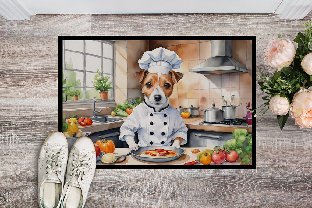 Jack Russell Terrier The Chef Doormat Indoor Outdoor 18H X 27W Front Door Mat Rugs for Entryway, Non Slip Washable