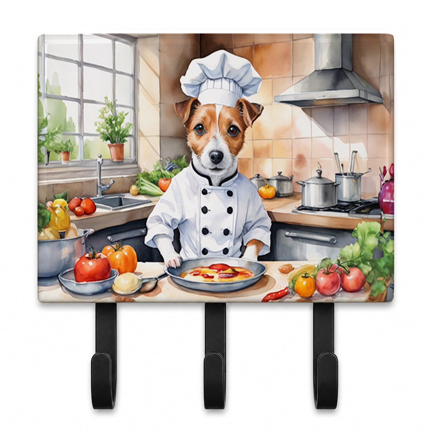 Jack Russell Terrier The Chef Leash or Key Holder Wall Hooks, Coat Rack Wall Mount, for Hanging Keys, Towels, Aprons, Leashes