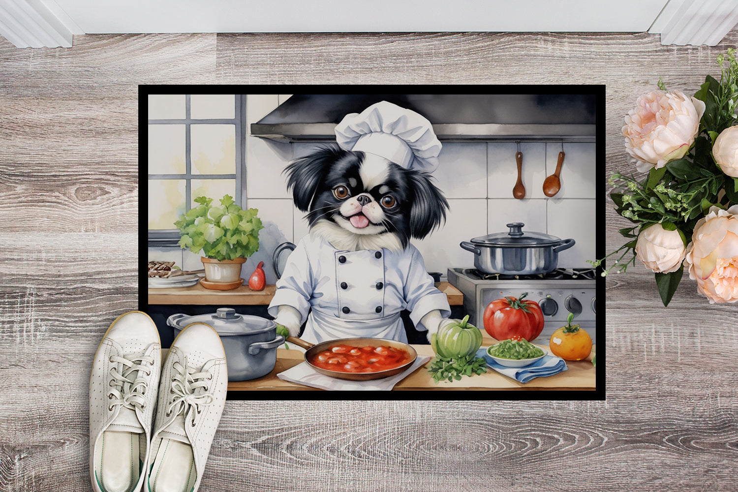 Japanese Chin The Chef Doormat Indoor Outdoor 24H X 36W Front Door Mat Rugs for Entryway, Non Slip Washable Low Pile,