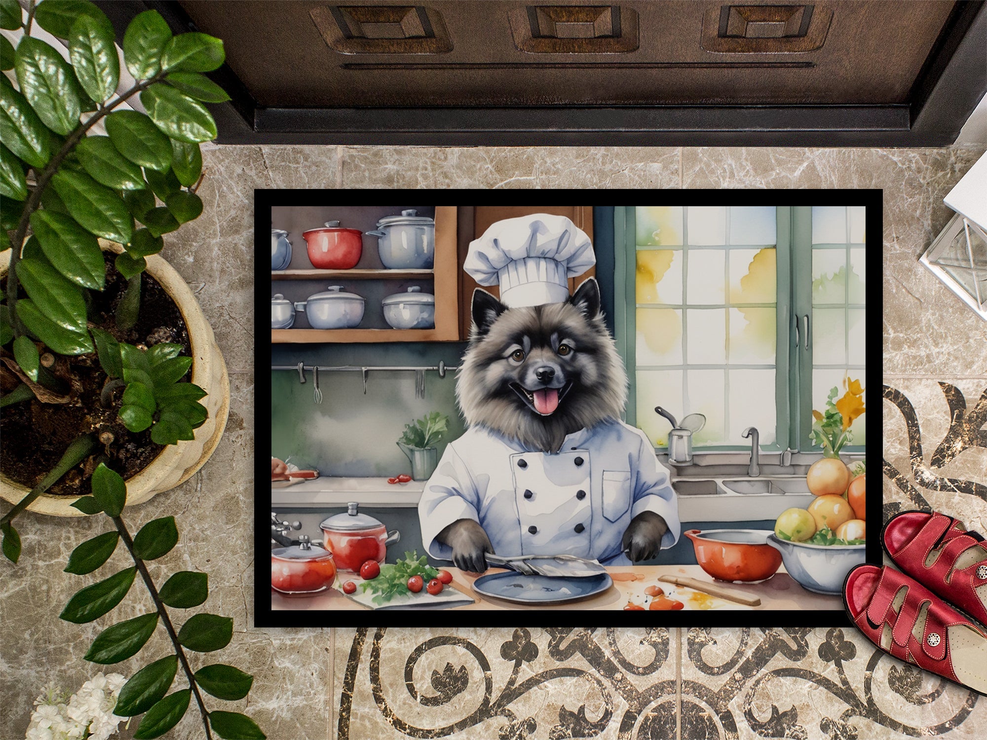 Keeshond The Chef Doormat Indoor Outdoor 18H X 27W Front Door Mat Rugs for Entryway, Non Slip Washable