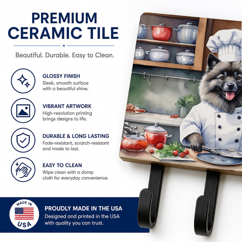 Keeshond The Chef Leash or Key Holder Wall Hooks, Coat Rack Wall Mount, for Hanging Keys, Towels, Aprons, Leashes