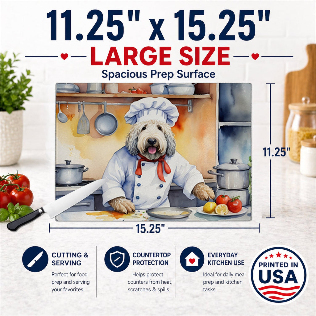 Komondor The Chef Cutting Board Tempered Glass Kitchen Cutting Surface, Heat Resistant Chopping, Non-Slip Feet, Food Prep & Serving