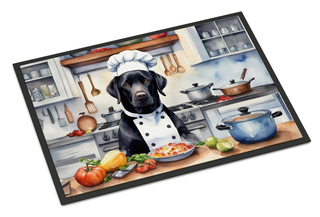 Black Labrador Retriever The Chef Doormat Indoor Outdoor 18H X 27W Front Door Mat Rugs for Entryway, Non Slip Washable