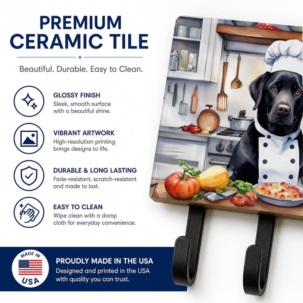 Black Labrador Retriever The Chef Leash or Key Holder Wall Hooks, Coat Rack Wall Mount, for Hanging Keys, Towels, Aprons, Leashes