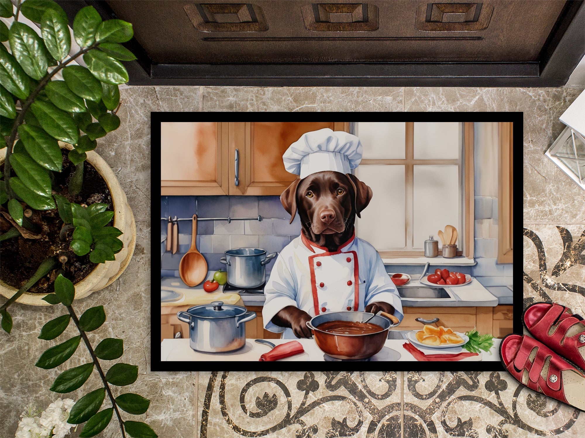 Chocolate Labrador Retriever The Chef Doormat Indoor Outdoor 24H X 36W Front Door Mat Rugs for Entryway, Non Slip Washable Low Pile,