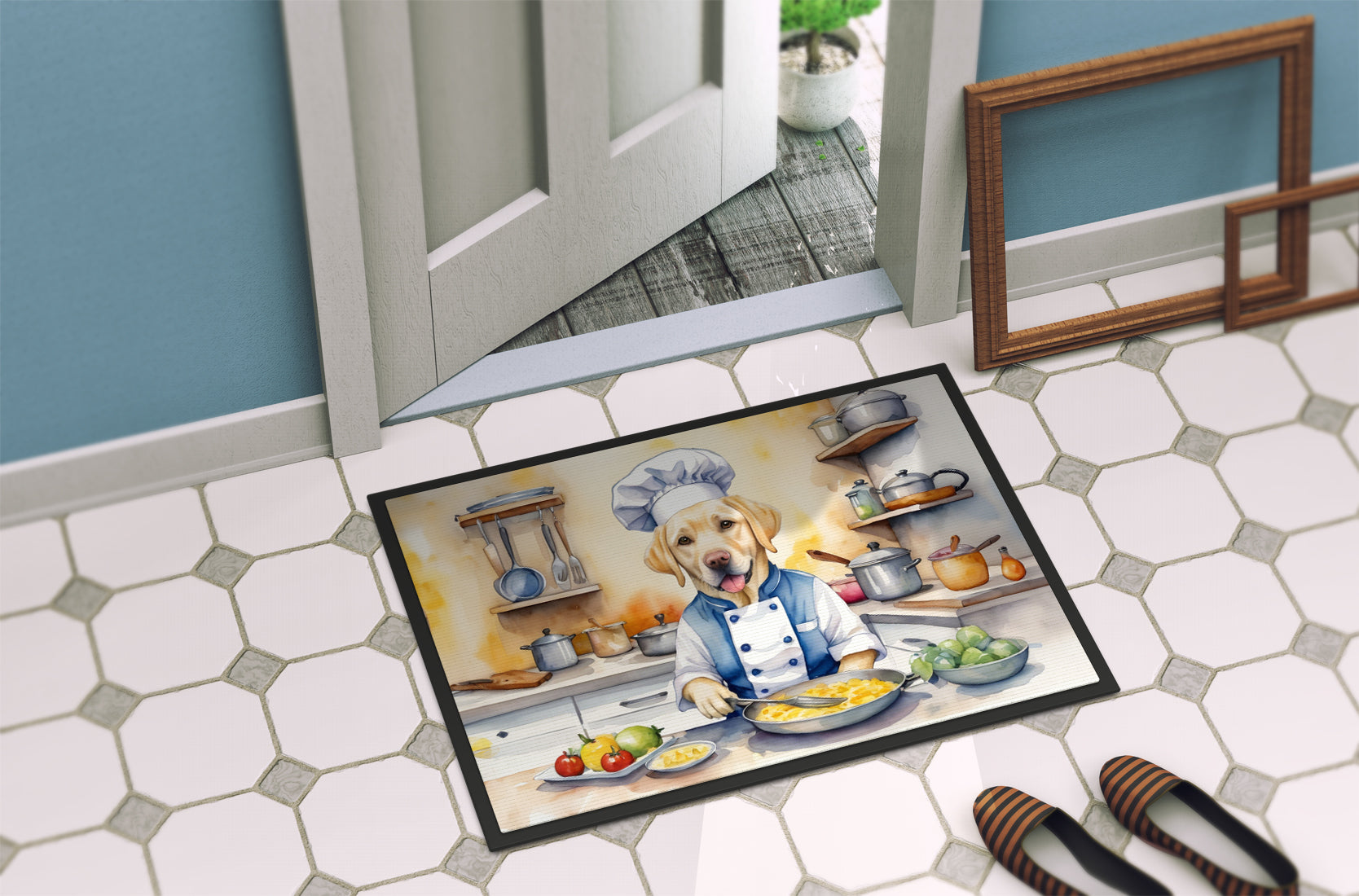 Yellow Labrador Retriever The Chef Doormat Indoor Outdoor 24H X 36W Front Door Mat Rugs for Entryway, Non Slip Washable Low Pile,