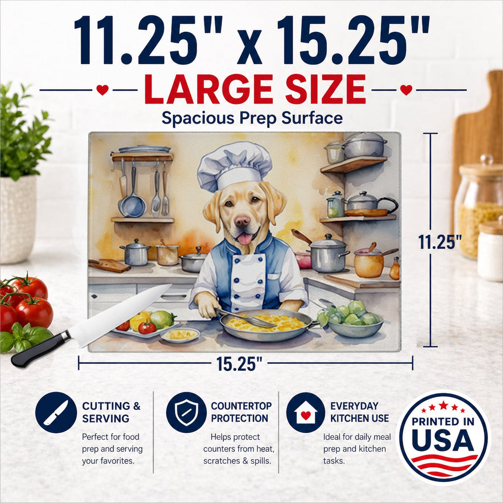 Yellow Labrador Retriever The Chef Cutting Board Tempered Glass Kitchen Cutting Surface, Heat Resistant Chopping, Non-Slip Feet, Food Prep & Serving