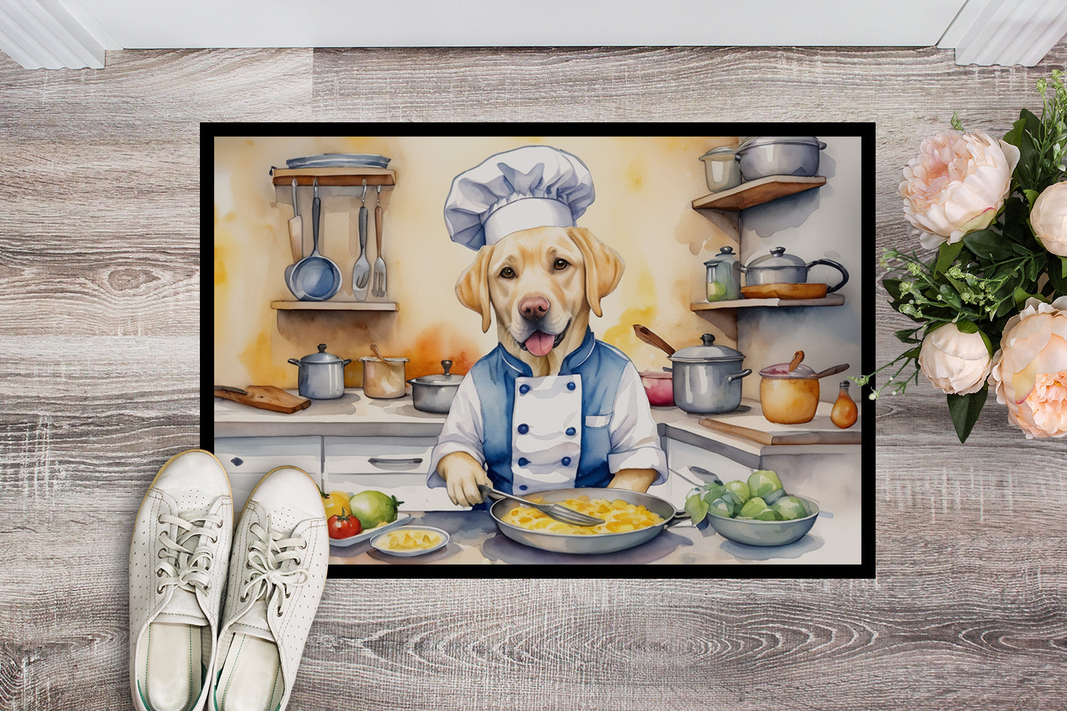 Yellow Labrador Retriever The Chef Doormat Indoor Outdoor 18H X 27W Front Door Mat Rugs for Entryway, Non Slip Washable