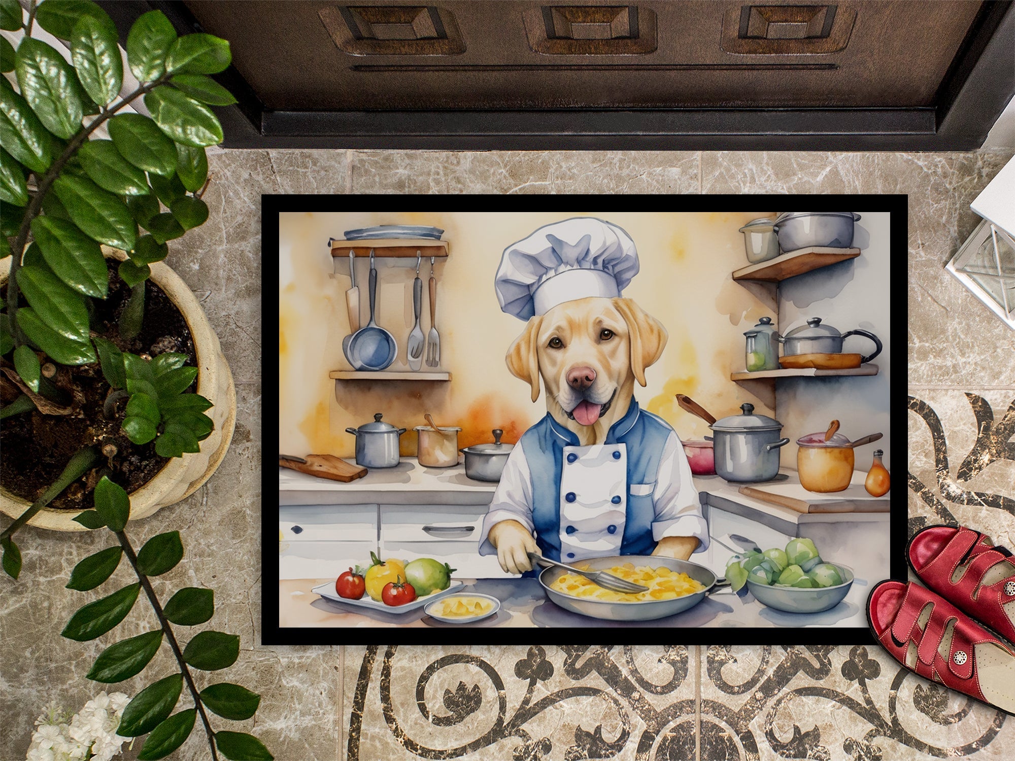 Yellow Labrador Retriever The Chef Doormat Indoor Outdoor 18H X 27W Front Door Mat Rugs for Entryway, Non Slip Washable