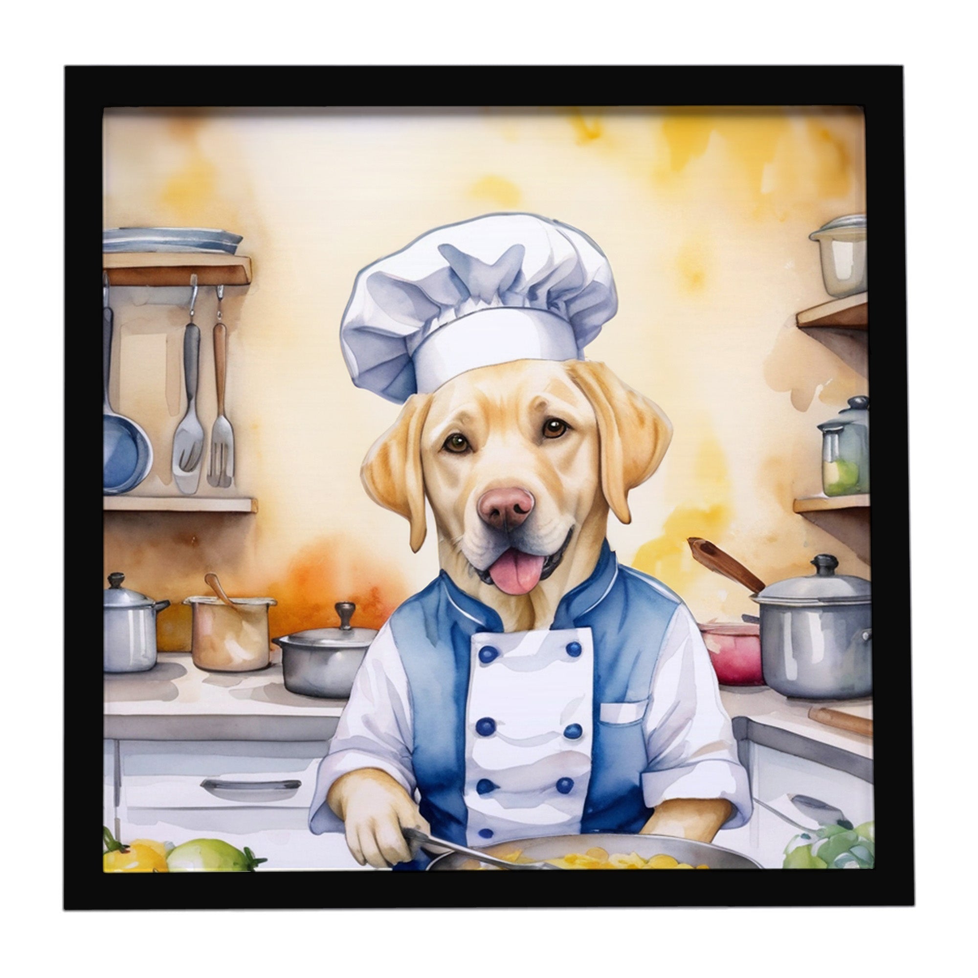 Yellow Labrador Retriever The Chef Framed Metal Print Bathroom, Kitchen, Office, Home Decor Wall Art Ready to Hang, Square, 8X8