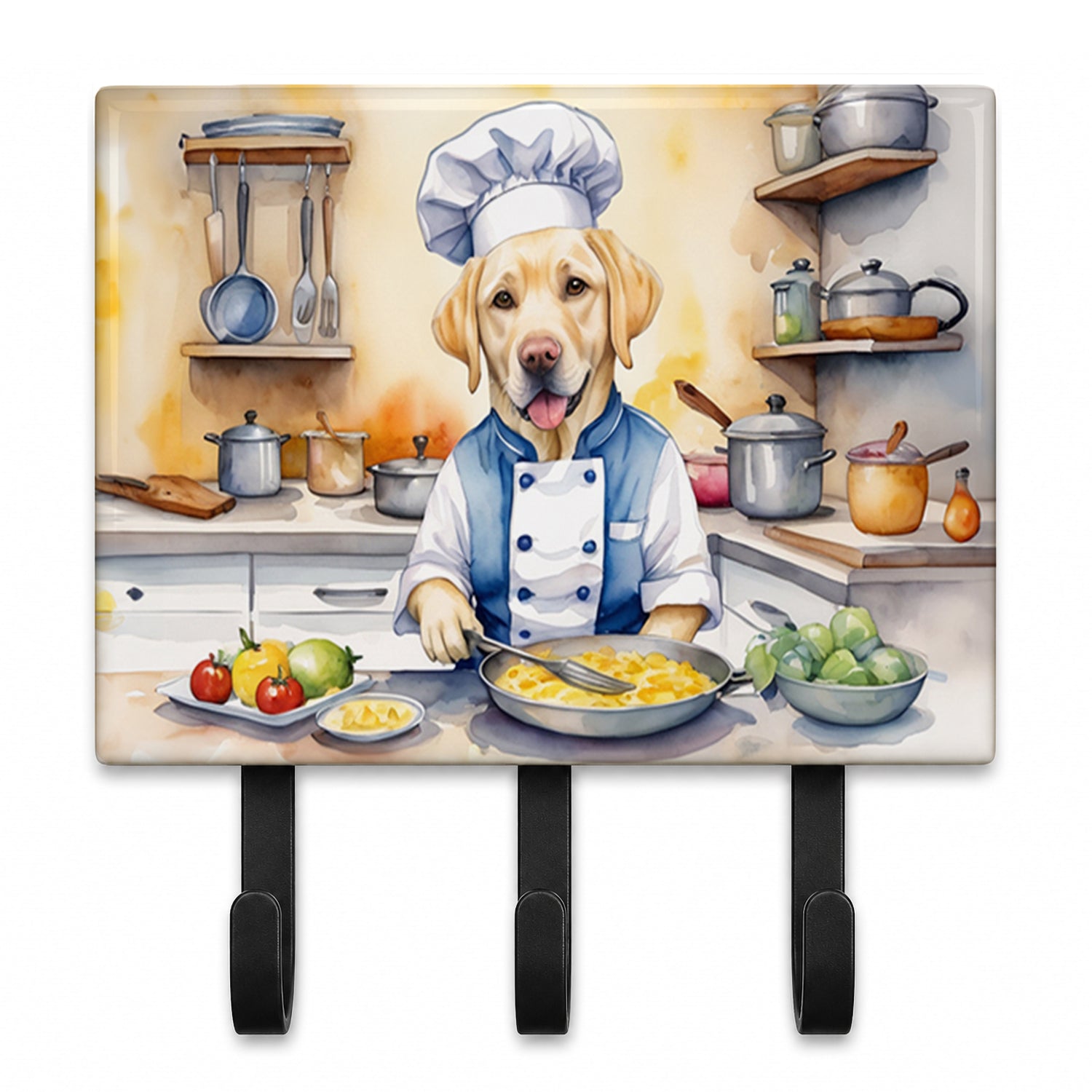 Yellow Labrador Retriever The Chef Leash or Key Holder Wall Hooks, Coat Rack Wall Mount, for Hanging Keys, Towels, Aprons, Leashes