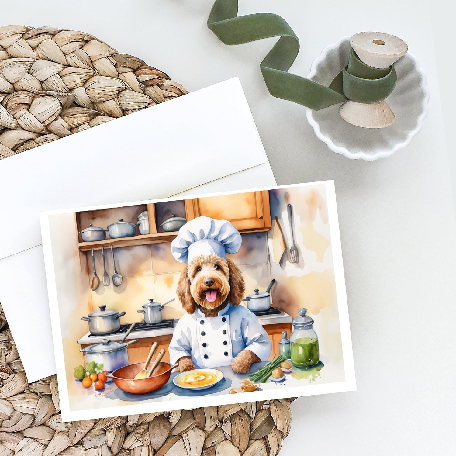 Labradoodle The Chef Greeting Cards Pack of 8 Blank Cards with Envelopes Whimsical A7 Size 5x7