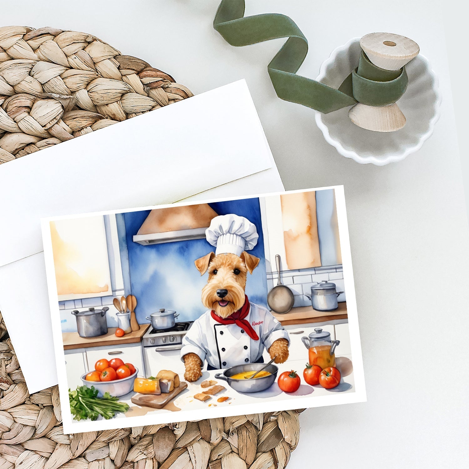 Lakeland Terrier The Chef Greeting Cards Pack of 8 Blank Cards with Envelopes Whimsical A7 Size 5x7