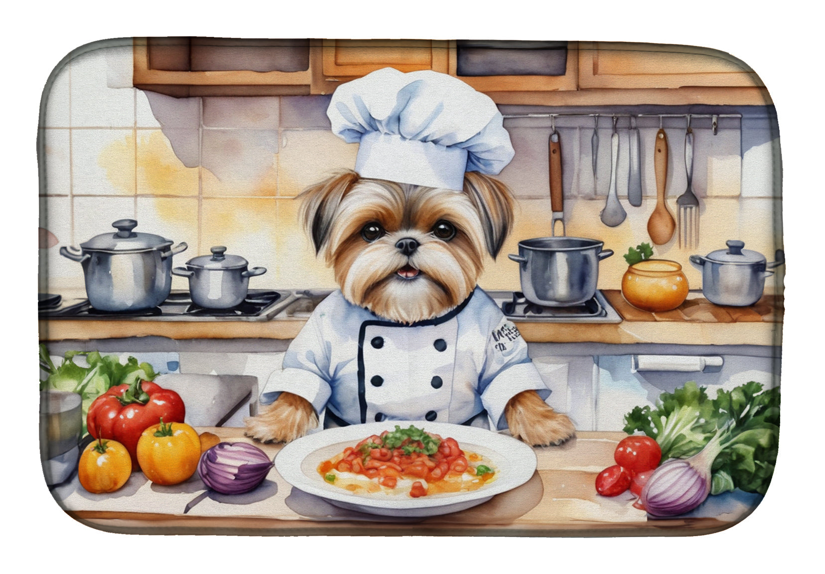 Lhasa Apso The Chef Dish Drying Mat Absorbent Dish Drying Mat Pad for Kitchen Counter Dish Drainer Mat for Countertop, 14 x 21", Multicolor