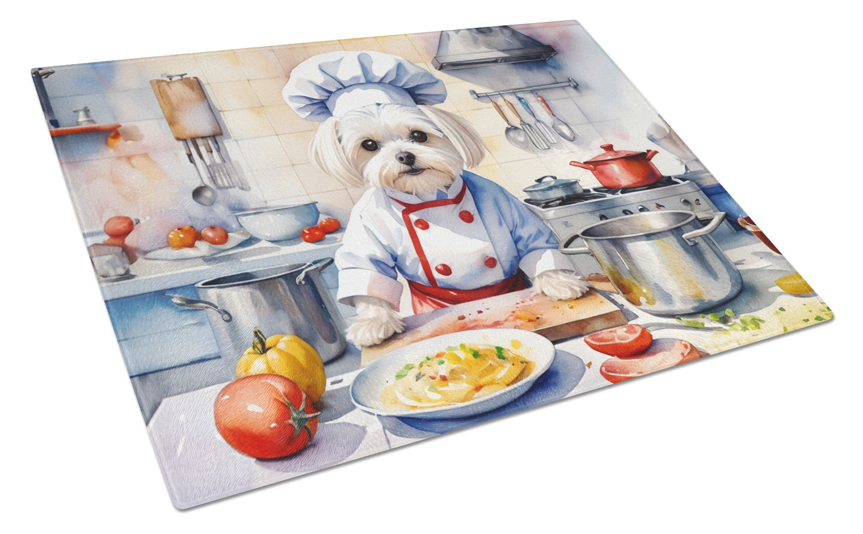 Maltese The Chef Cutting Board Tempered Glass Kitchen Cutting Surface, Heat Resistant Chopping, Non-Slip Feet, Food Prep & Serving