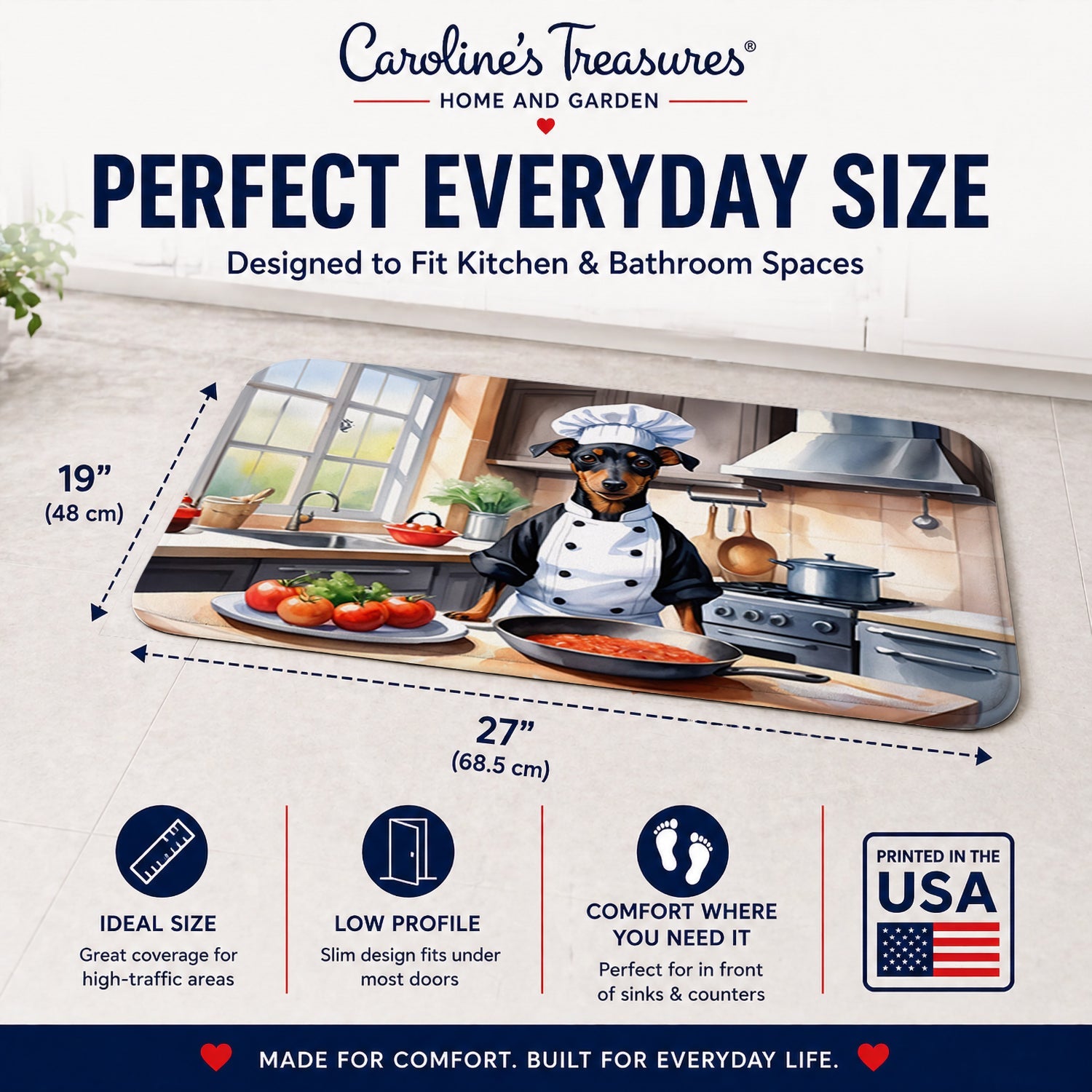 Manchester Terrier The Chef Memory Foam Kitchen Mat Machine Washable Anti-Fatigue Cushion Comfort Bath or Kitchen Rug