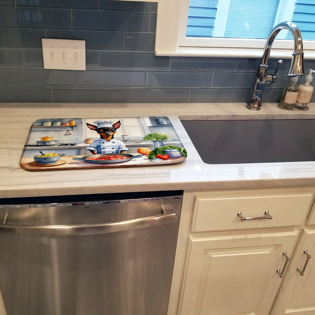 Miniature Pinscher The Chef Dish Drying Mat Absorbent Dish Drying Mat Pad for Kitchen Counter Dish Drainer Mat for Countertop, 14 x 21", Multicolor