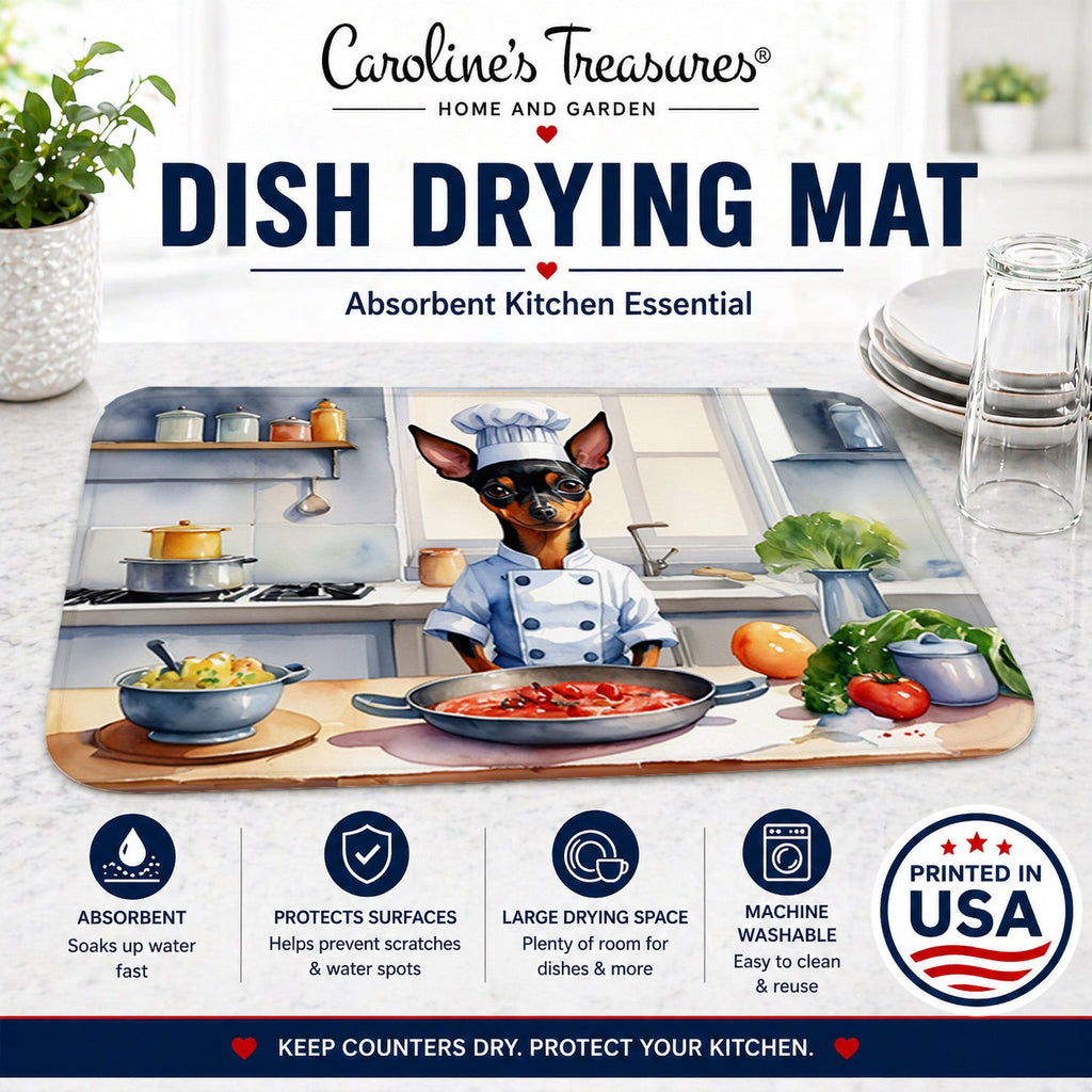 Miniature Pinscher The Chef Dish Drying Mat Absorbent Dish Drying Mat Pad for Kitchen Counter Dish Drainer Mat for Countertop, 14 x 21", Multicolor