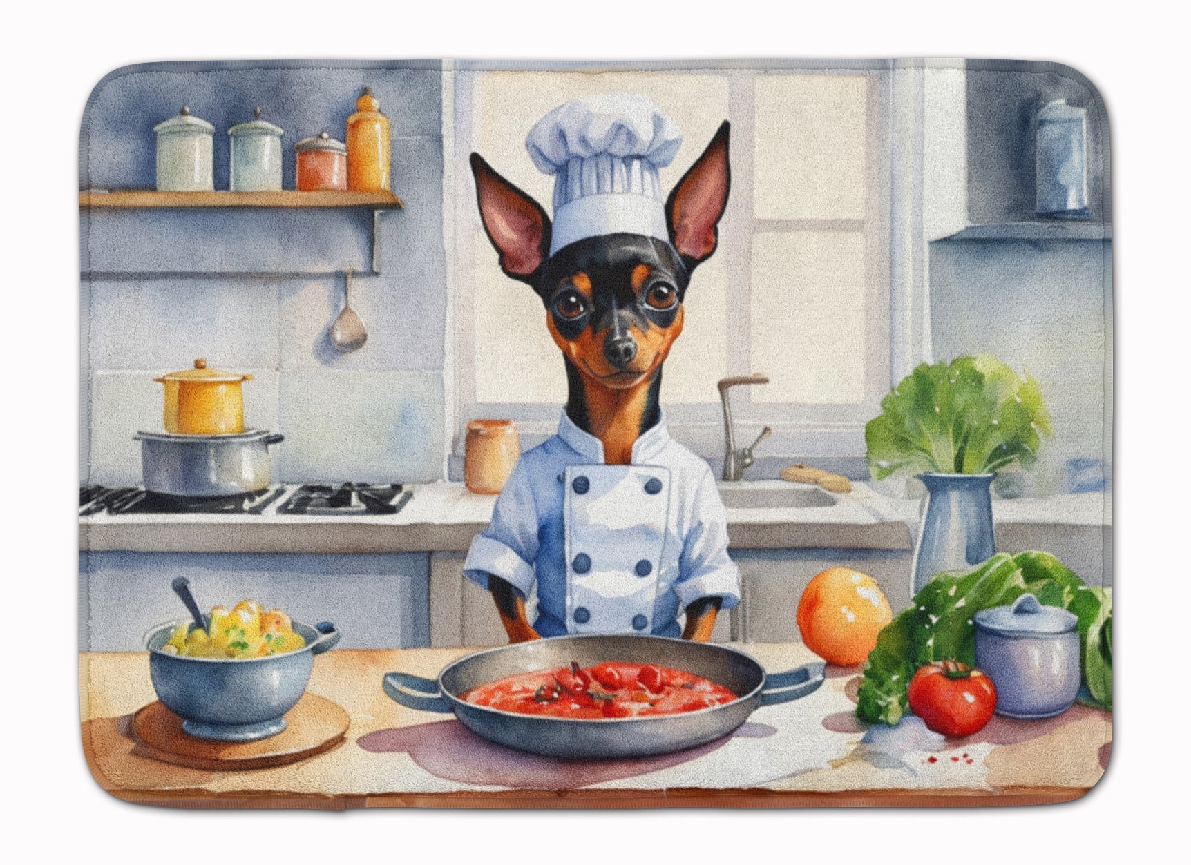 Miniature Pinscher The Chef Memory Foam Kitchen Mat Machine Washable Anti-Fatigue Cushion Comfort Bath or Kitchen Rug