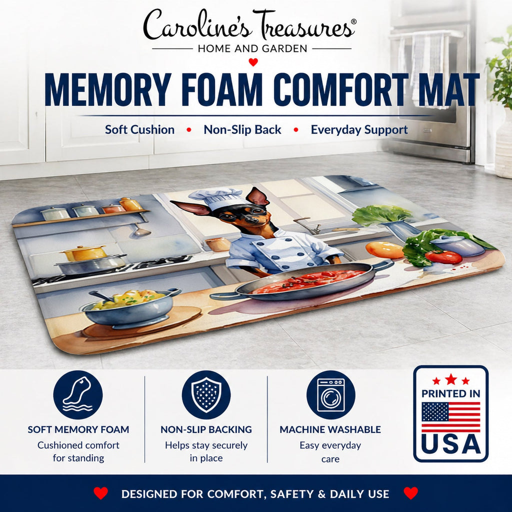Miniature Pinscher The Chef Memory Foam Kitchen Mat Machine Washable Anti-Fatigue Cushion Comfort Bath or Kitchen Rug