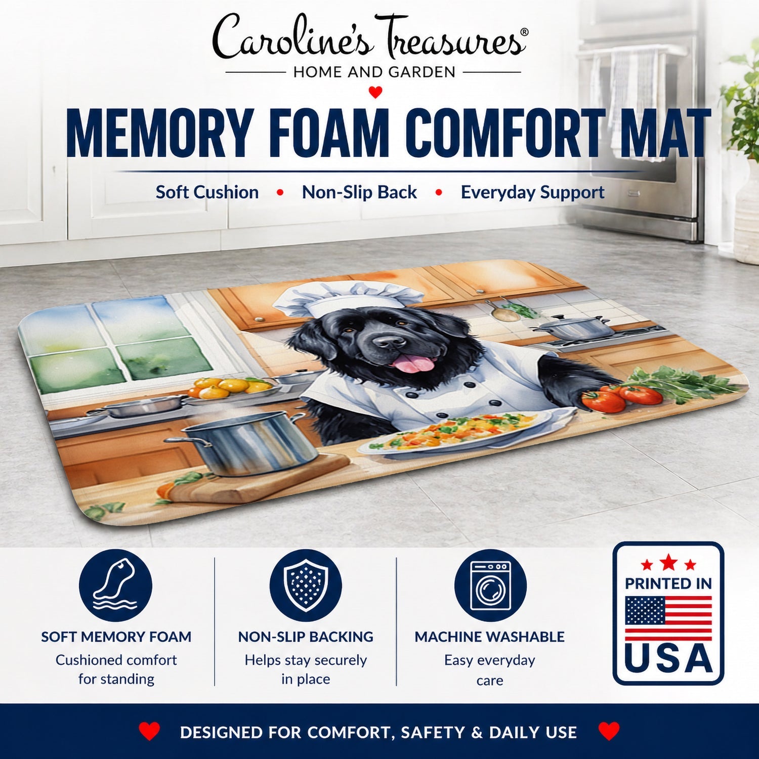 Newfoundland The Chef Memory Foam Kitchen Mat Machine Washable Anti-Fatigue Cushion Comfort Bath or Kitchen Rug