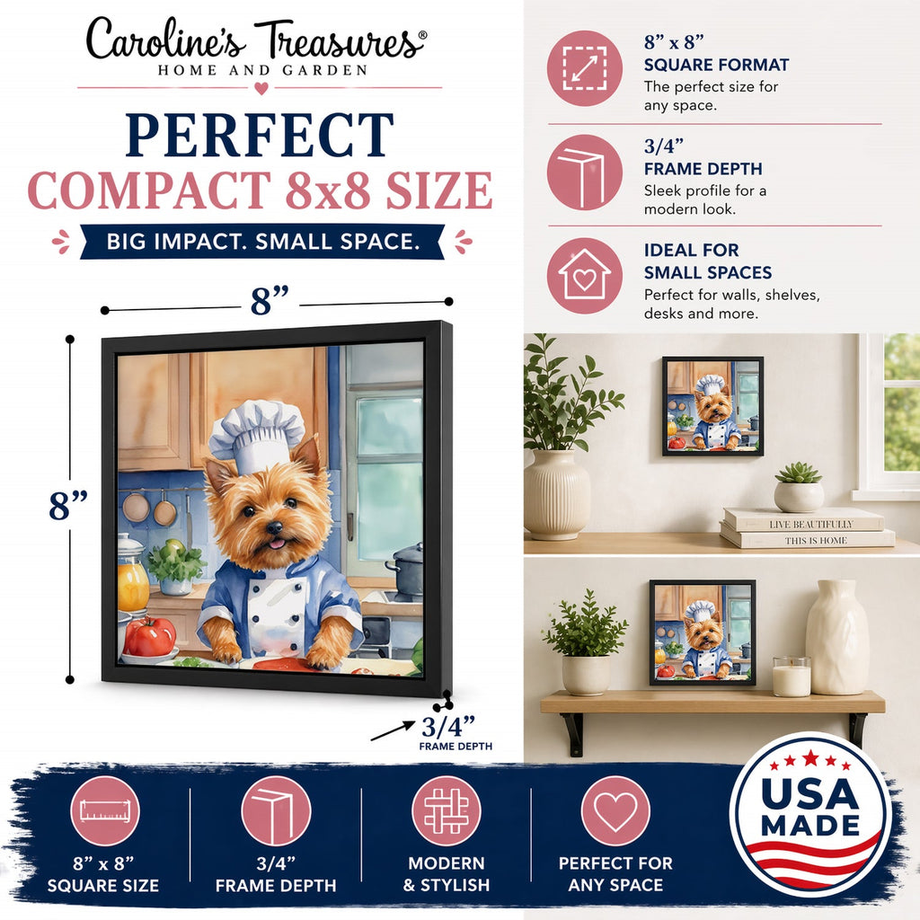 Norwich Terrier The Chef Framed Metal Print Bathroom, Kitchen, Office, Home Decor Wall Art Ready to Hang, Square, 8X8