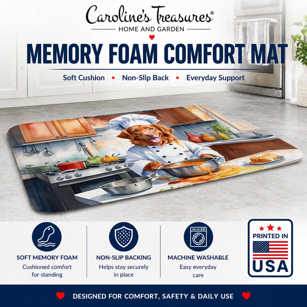 Nova Scotia Duck Tolling Retriever The Chef Memory Foam Kitchen Mat Machine Washable Anti-Fatigue Cushion Comfort Bath or Kitchen Rug