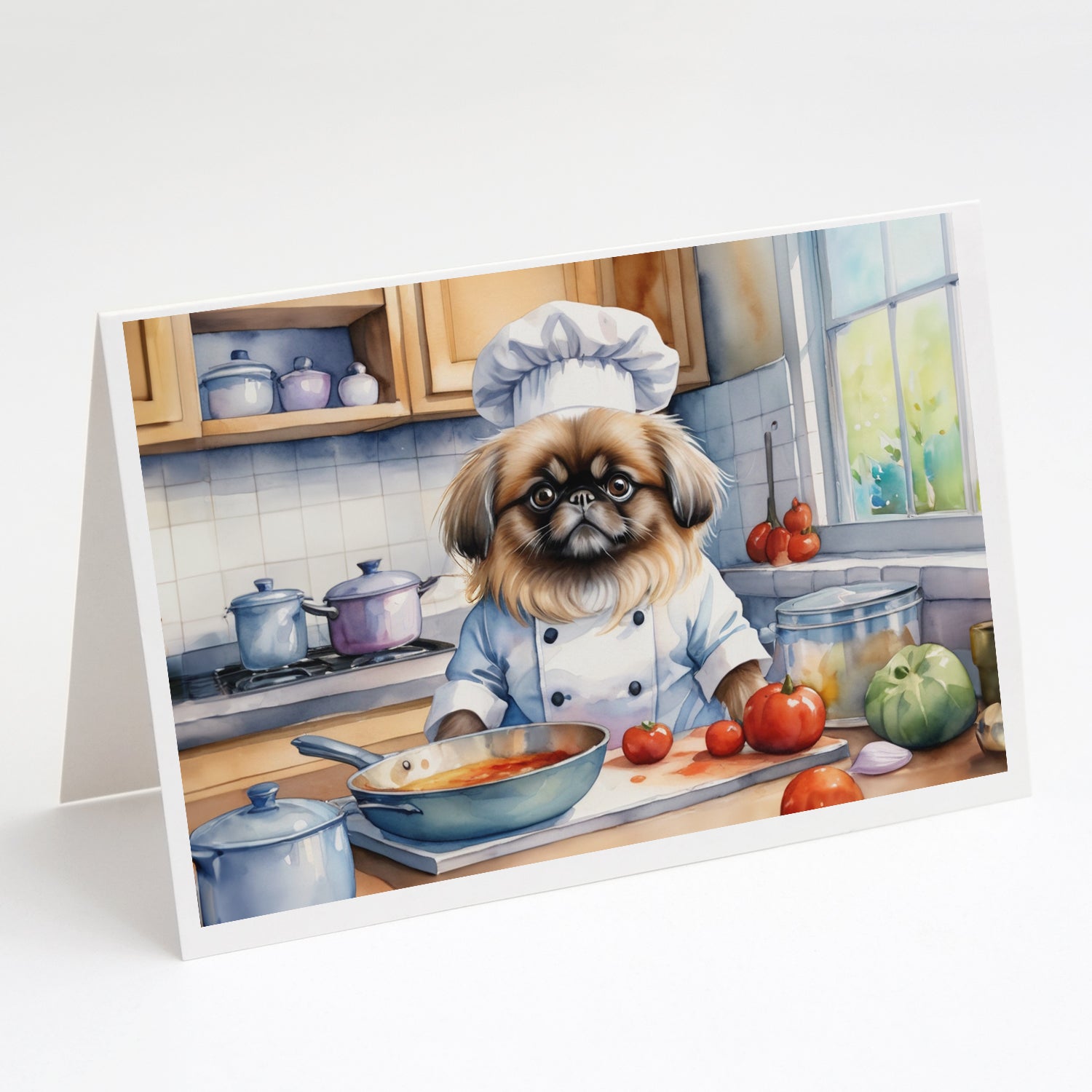 Pekingese The Chef Greeting Cards Pack of 8 Blank Cards with Envelopes Whimsical A7 Size 5x7