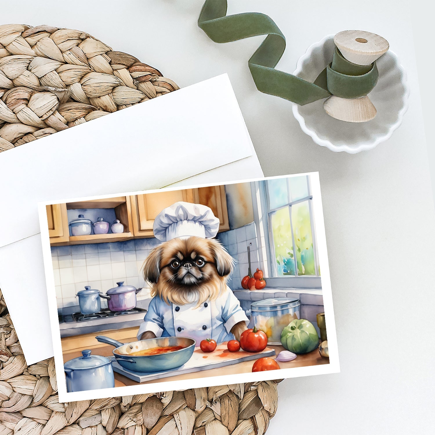 Pekingese The Chef Greeting Cards Pack of 8 Blank Cards with Envelopes Whimsical A7 Size 5x7
