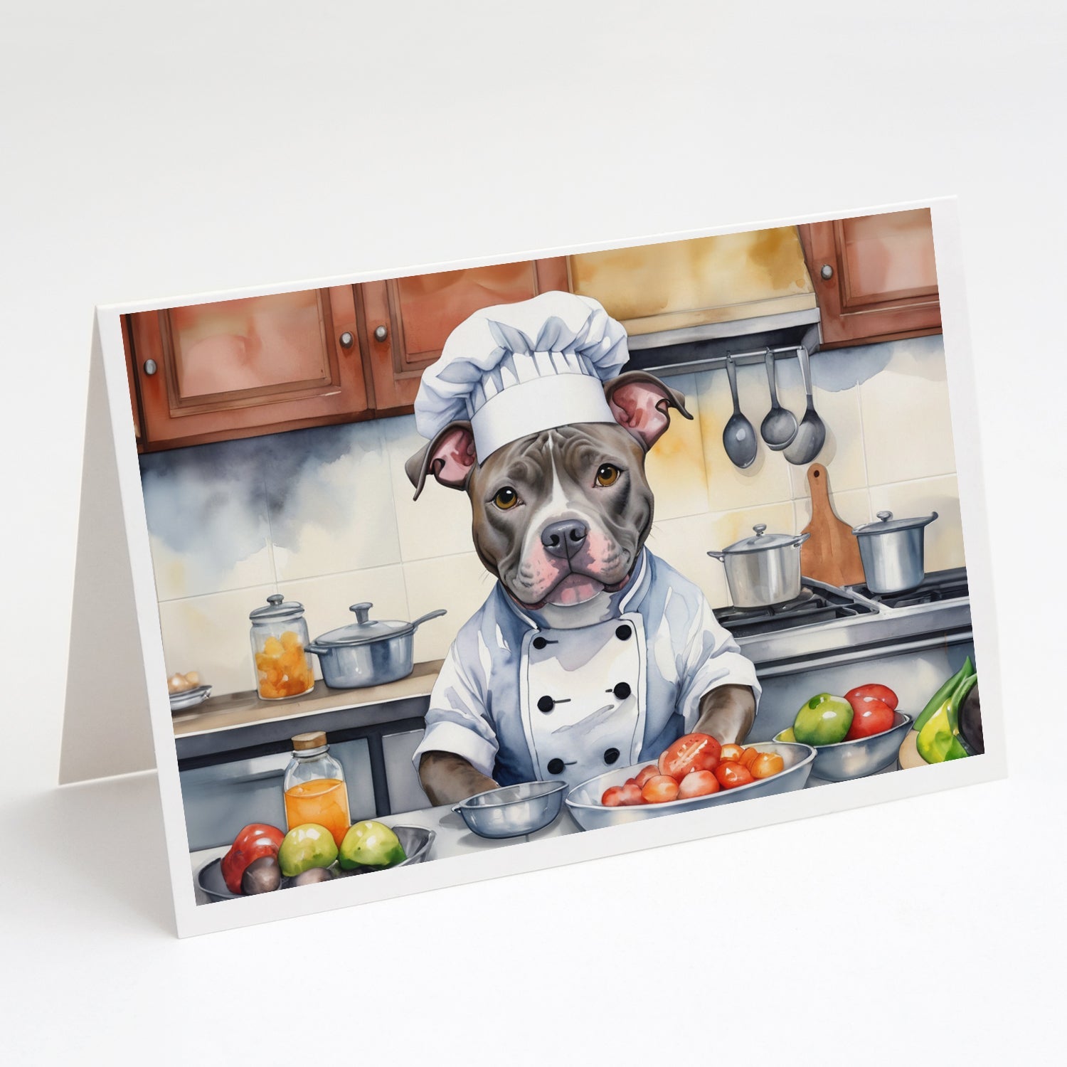 Pit Bull Terrier The Chef Greeting Cards Pack of 8 Blank Cards with Envelopes Whimsical A7 Size 5x7