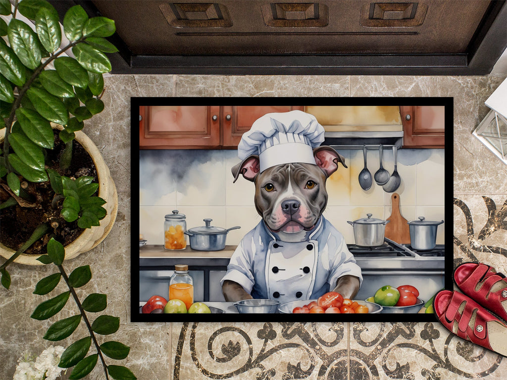 Pit Bull Terrier The Chef Doormat Indoor Outdoor 24H X 36W Front Door Mat Rugs for Entryway, Non Slip Washable Low Pile,