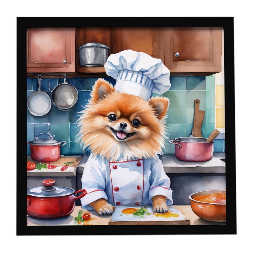 Pomeranian The Chef Framed Metal Print Bathroom, Kitchen, Office, Home Decor Wall Art Ready to Hang, Square, 8X8