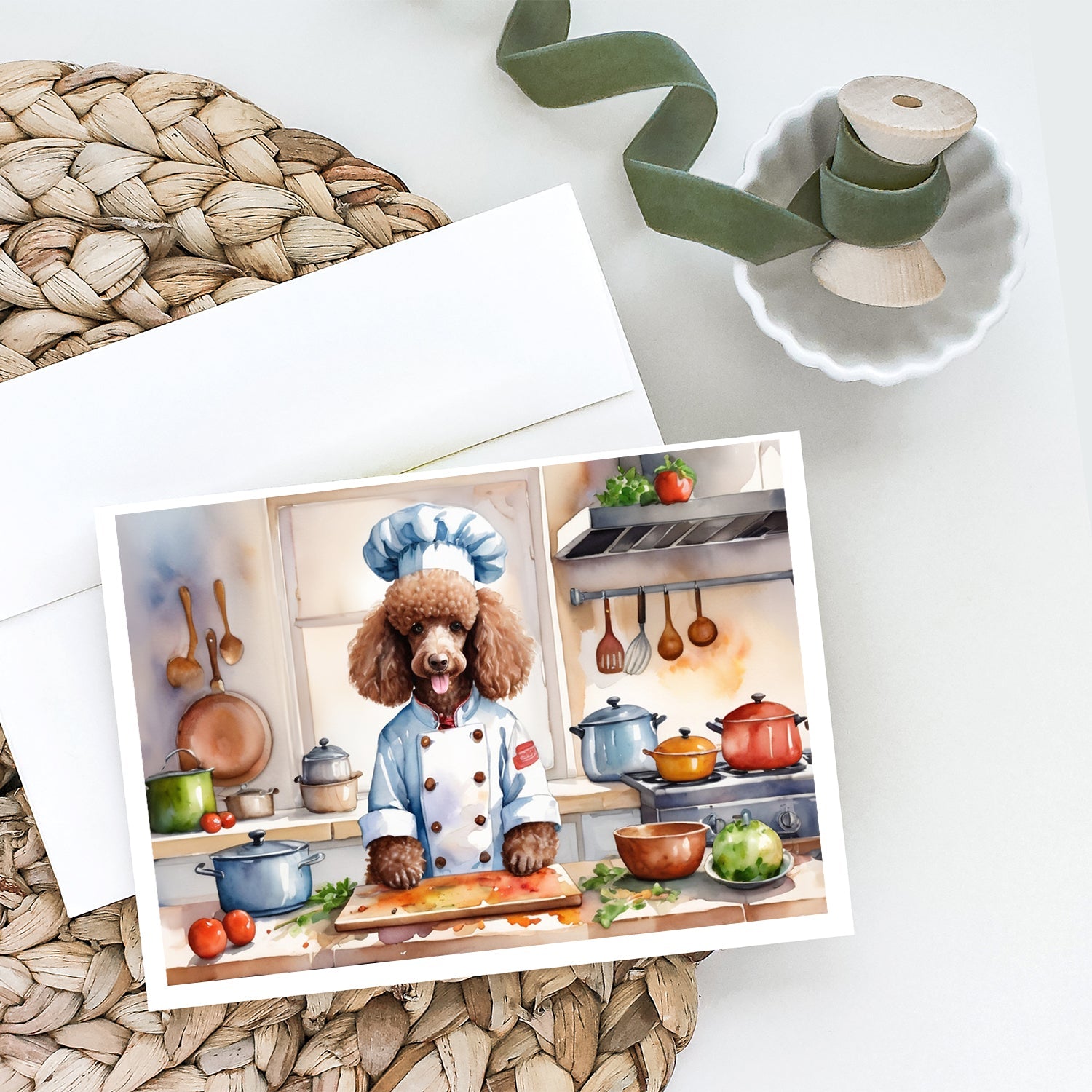 Chocolate Poodle The Chef Greeting Cards Pack of 8 Blank Cards with Envelopes Whimsical A7 Size 5x7