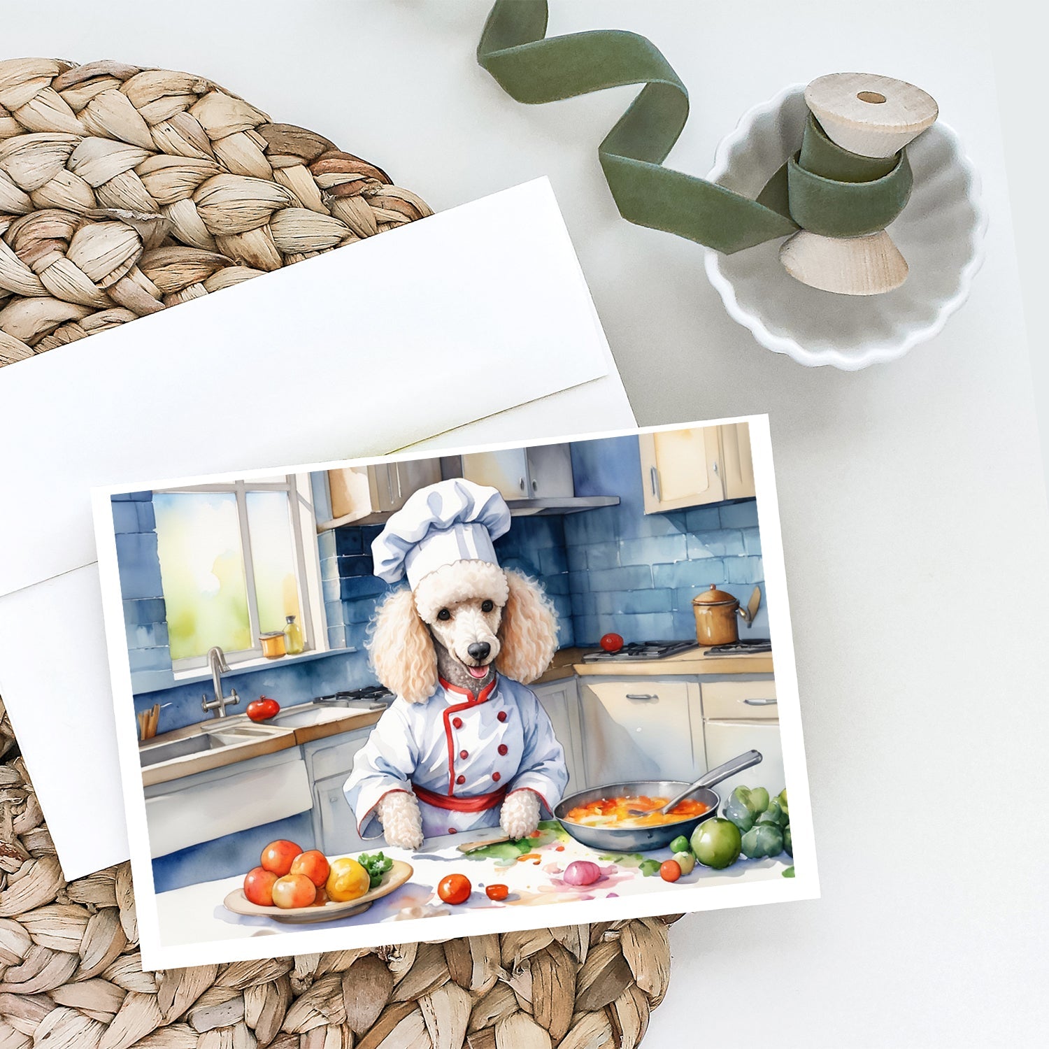 White Poodle The Chef Greeting Cards Pack of 8 Blank Cards with Envelopes Whimsical A7 Size 5x7