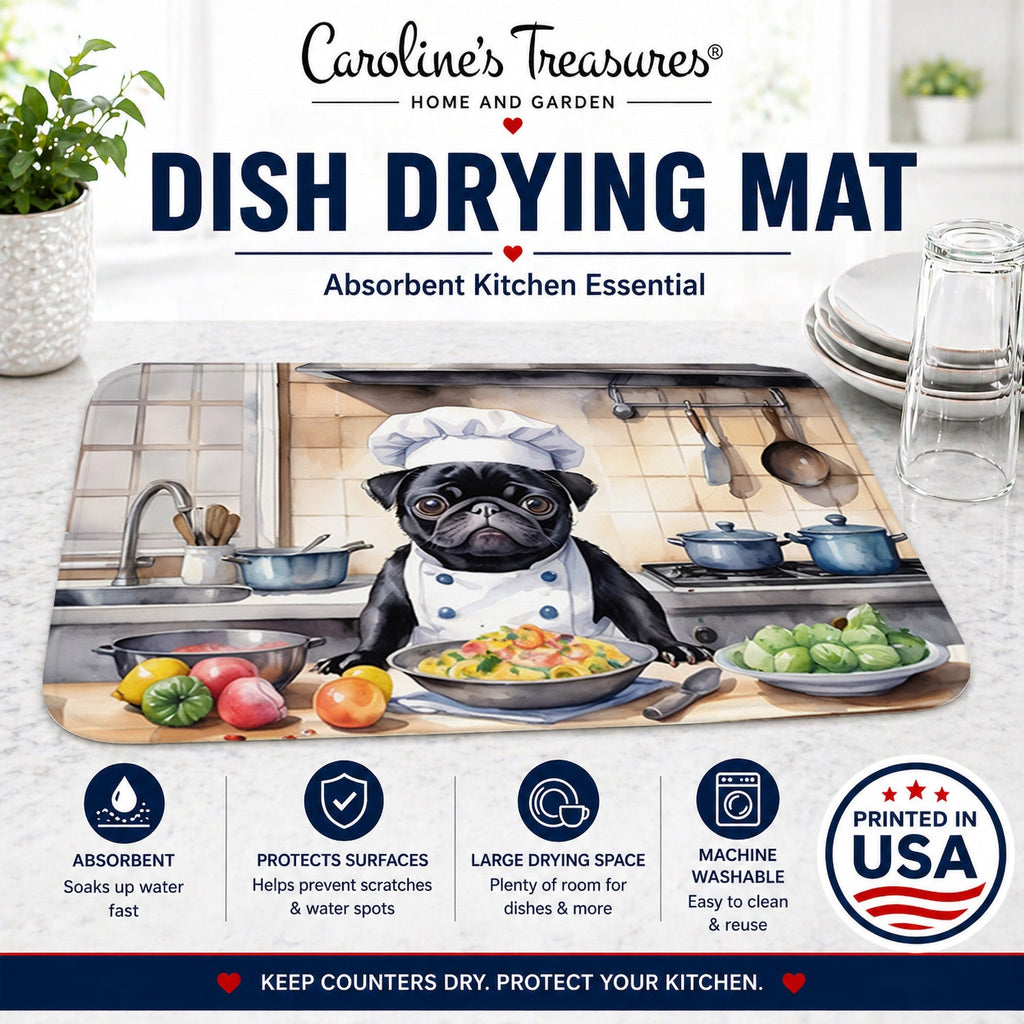 Pug The Chef Dish Drying Mat Absorbent Dish Drying Mat Pad for Kitchen Counter Dish Drainer Mat for Countertop, 14 x 21", Multicolor