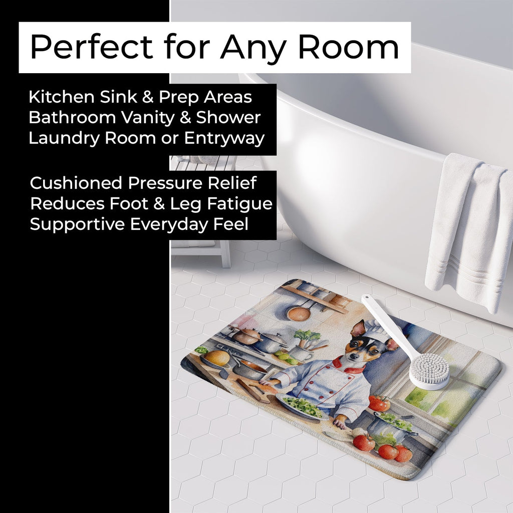 Rat Terrier The Chef Memory Foam Kitchen Mat Machine Washable Anti-Fatigue Cushion Comfort Bath or Kitchen Rug