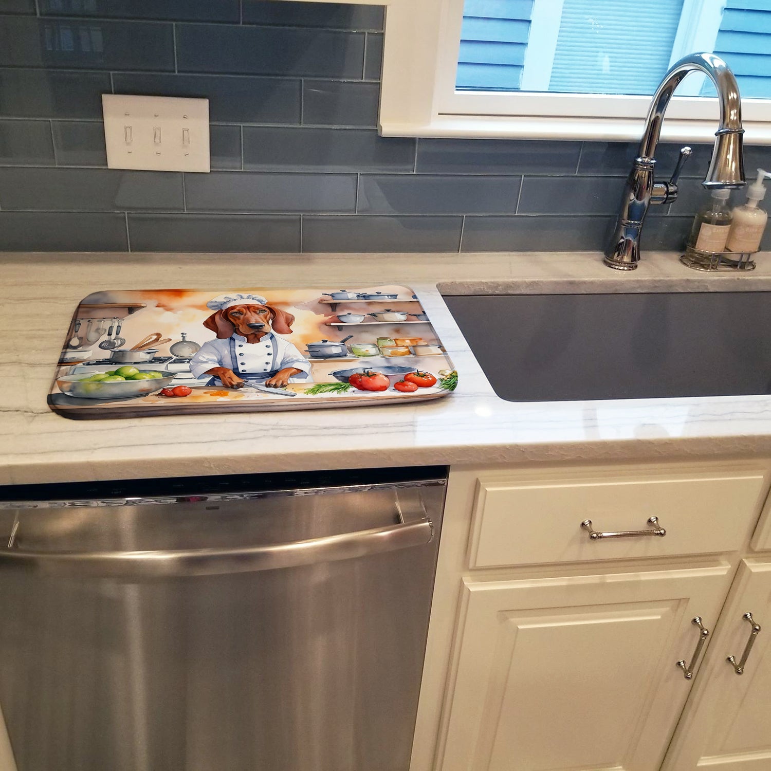 Redbone Coonhound The Chef Dish Drying Mat Absorbent Dish Drying Mat Pad for Kitchen Counter Dish Drainer Mat for Countertop, 14 x 21", Multicolor