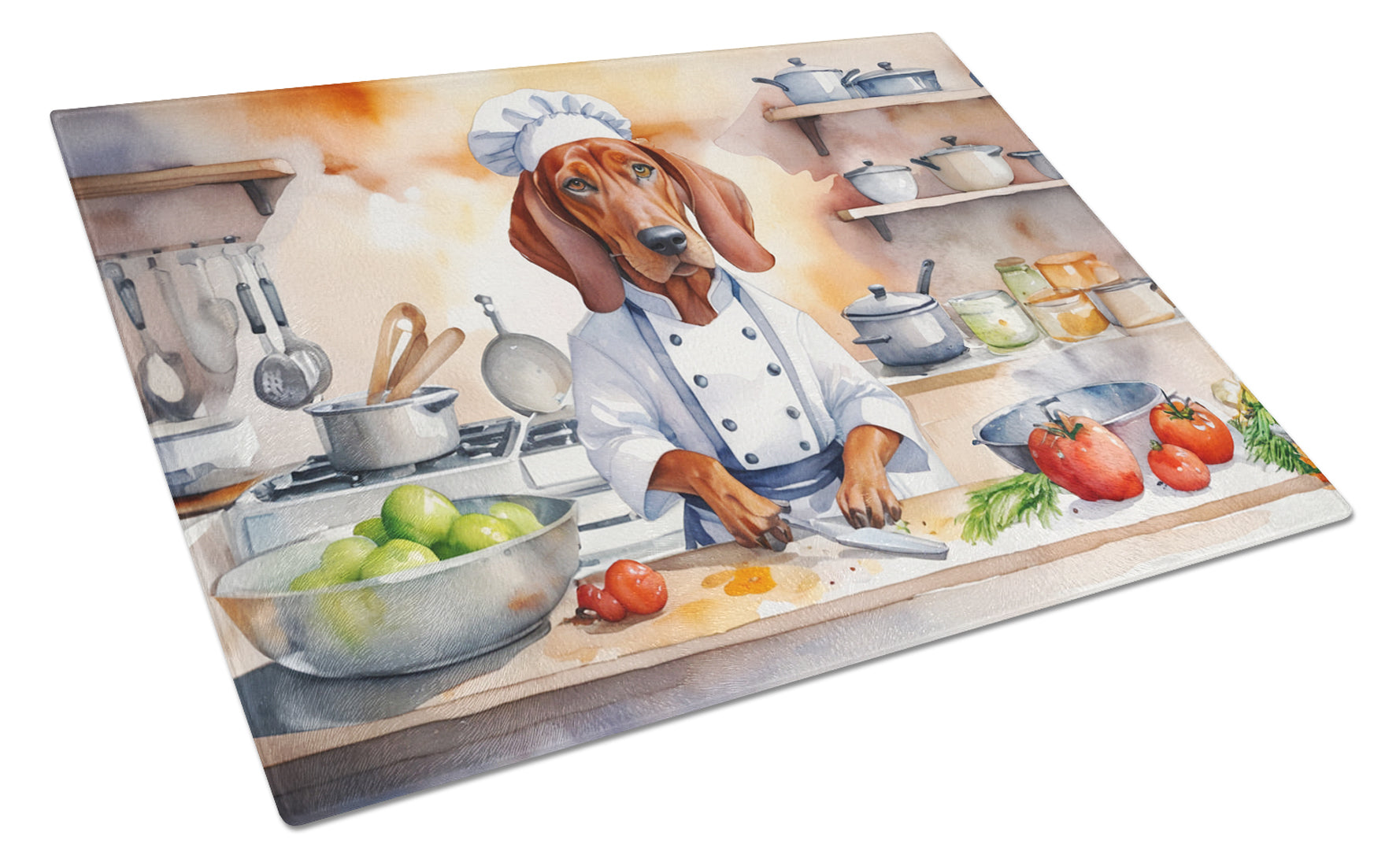 Redbone Coonhound The Chef Cutting Board Tempered Glass Kitchen Cutting Surface, Heat Resistant Chopping, Non-Slip Feet, Food Prep & Serving