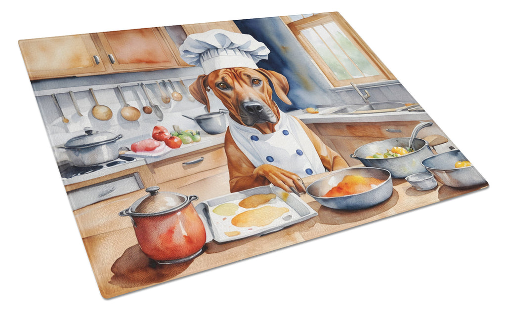 Rhodesian Ridgeback The Chef Cutting Board Tempered Glass Kitchen Cutting Surface, Heat Resistant Chopping, Non-Slip Feet, Food Prep & Serving