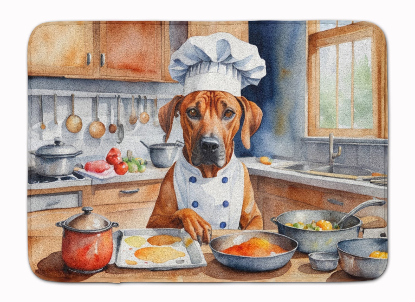 Rhodesian Ridgeback The Chef Memory Foam Kitchen Mat Machine Washable Anti-Fatigue Cushion Comfort Bath or Kitchen Rug