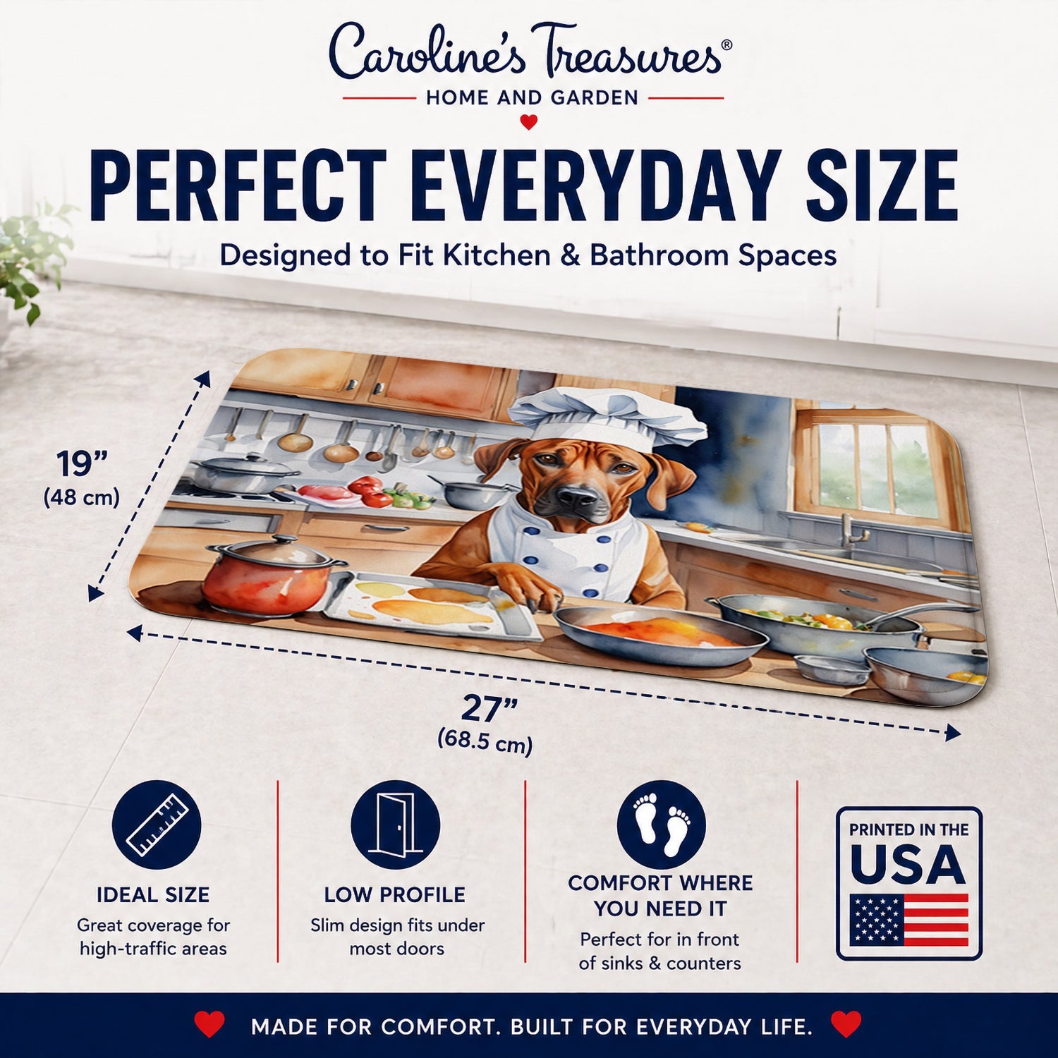Rhodesian Ridgeback The Chef Memory Foam Kitchen Mat Machine Washable Anti-Fatigue Cushion Comfort Bath or Kitchen Rug