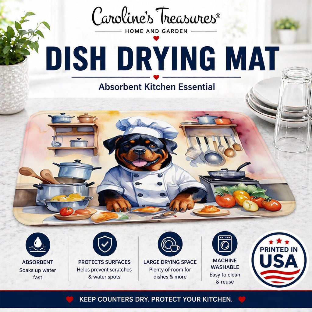Rottweiler The Chef Dish Drying Mat Absorbent Dish Drying Mat Pad for Kitchen Counter Dish Drainer Mat for Countertop, 14 x 21", Multicolor