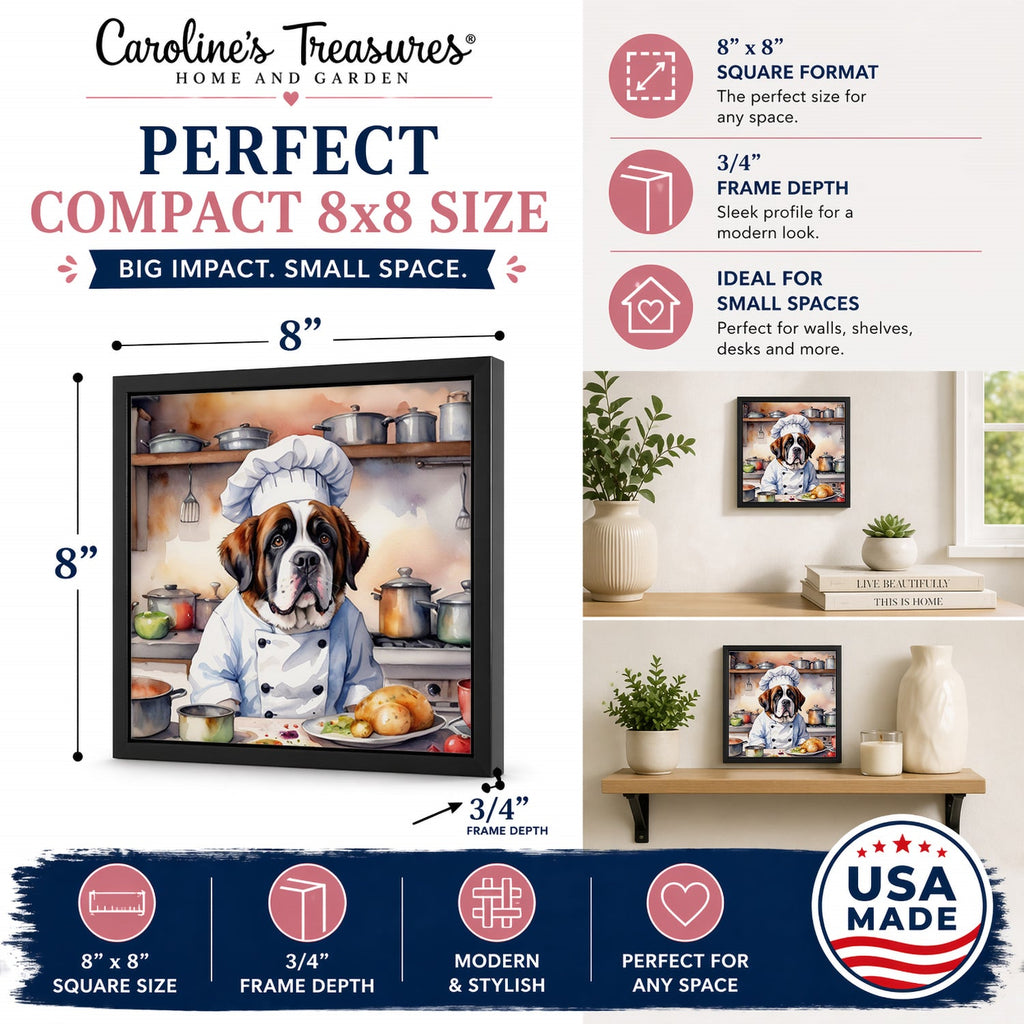 Saint Bernard The Chef Framed Metal Print Bathroom, Kitchen, Office, Home Decor Wall Art Ready to Hang, Square, 8X8