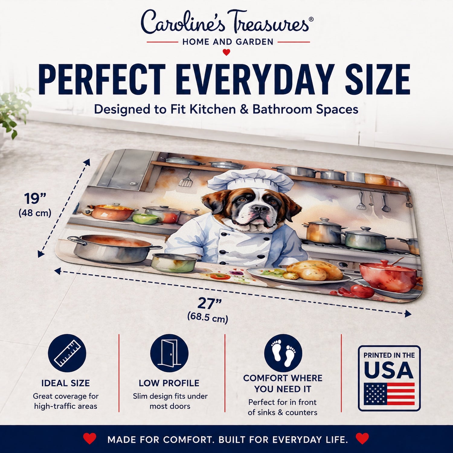 Saint Bernard The Chef Memory Foam Kitchen Mat Machine Washable Anti-Fatigue Cushion Comfort Bath or Kitchen Rug