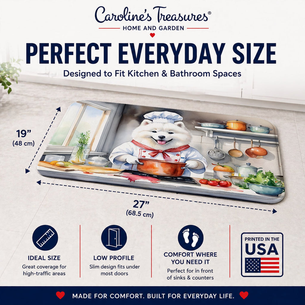 Samoyed The Chef Memory Foam Kitchen Mat Machine Washable Anti-Fatigue Cushion Comfort Bath or Kitchen Rug