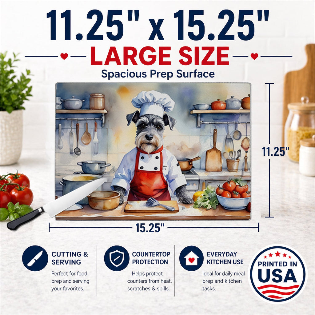 Schnauzer The Chef Cutting Board Tempered Glass Kitchen Cutting Surface, Heat Resistant Chopping, Non-Slip Feet, Food Prep & Serving