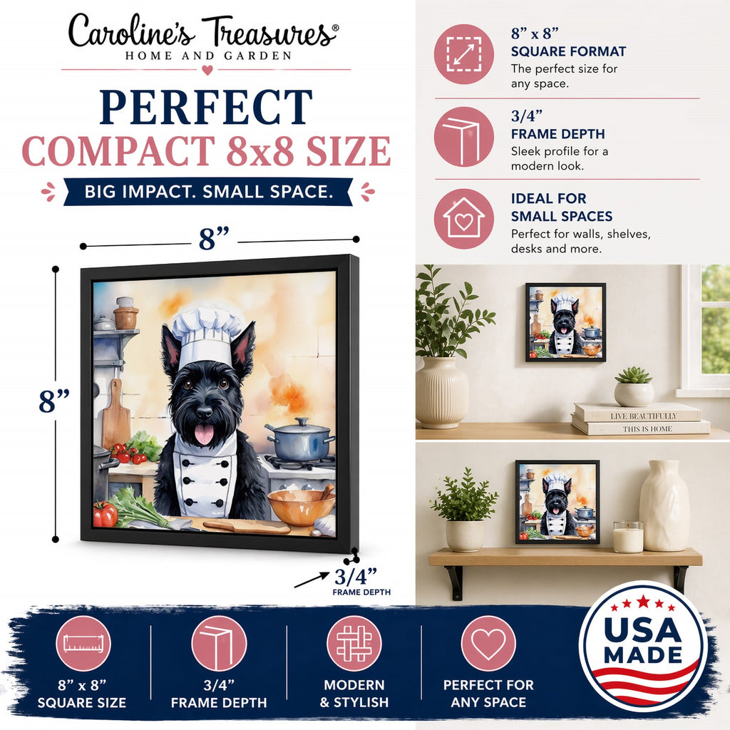 Scottish Terrier The Chef Framed Metal Print Bathroom, Kitchen, Office, Home Decor Wall Art Ready to Hang, Square, 8X8