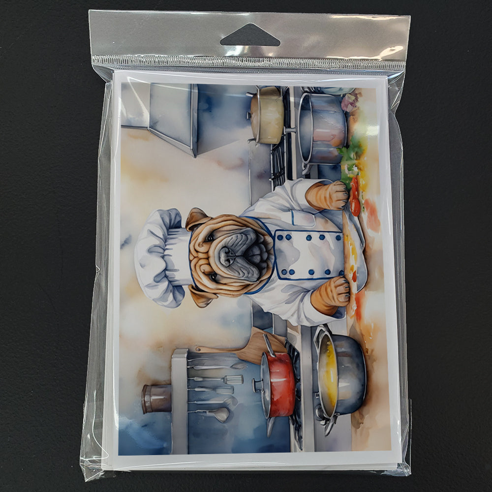 Shar Pei The Chef Greeting Cards Pack of 8 Blank Cards with Envelopes Whimsical A7 Size 5x7