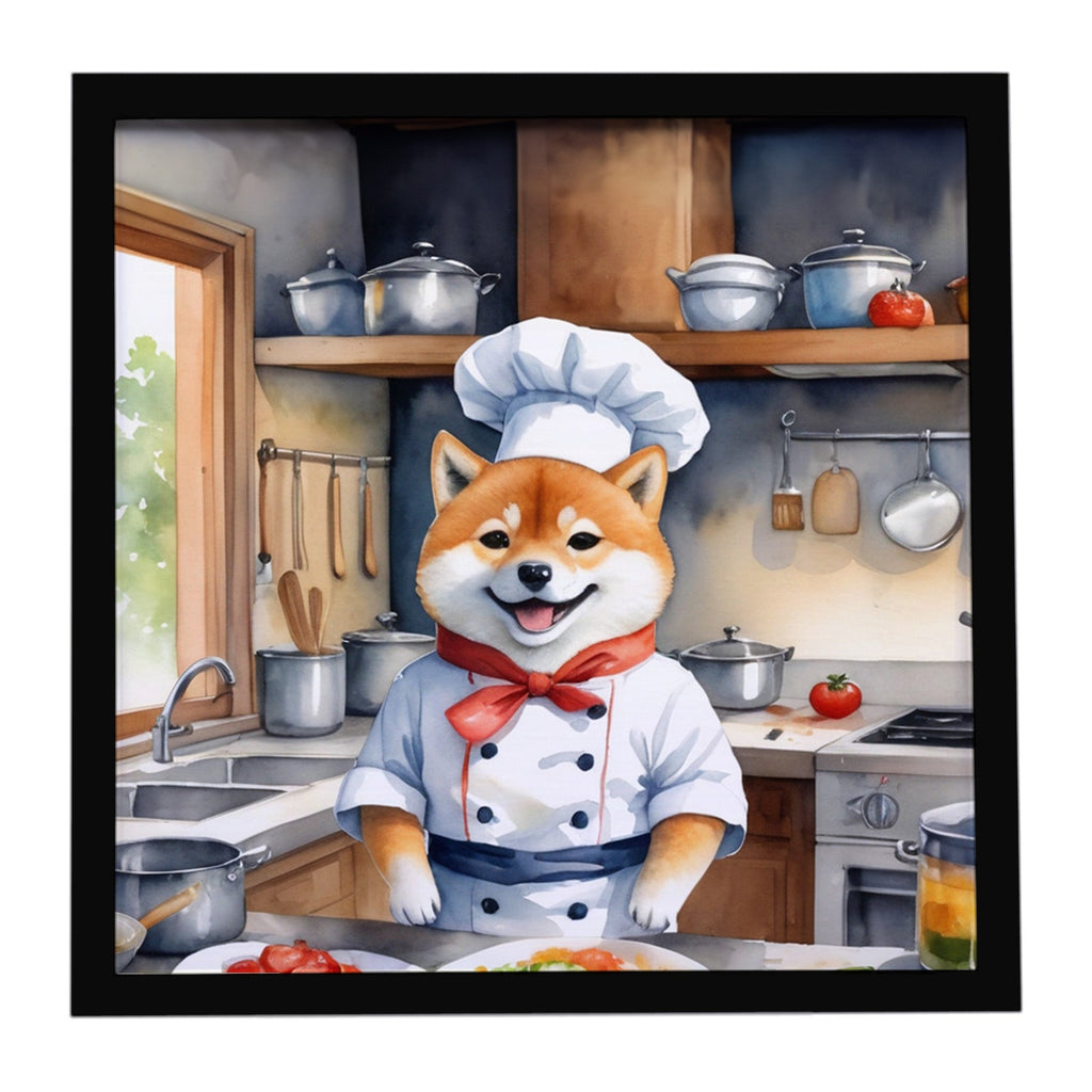 Shiba Inu The Chef Framed Metal Print Bathroom, Kitchen, Office, Home Decor Wall Art Ready to Hang, Square, 8X8