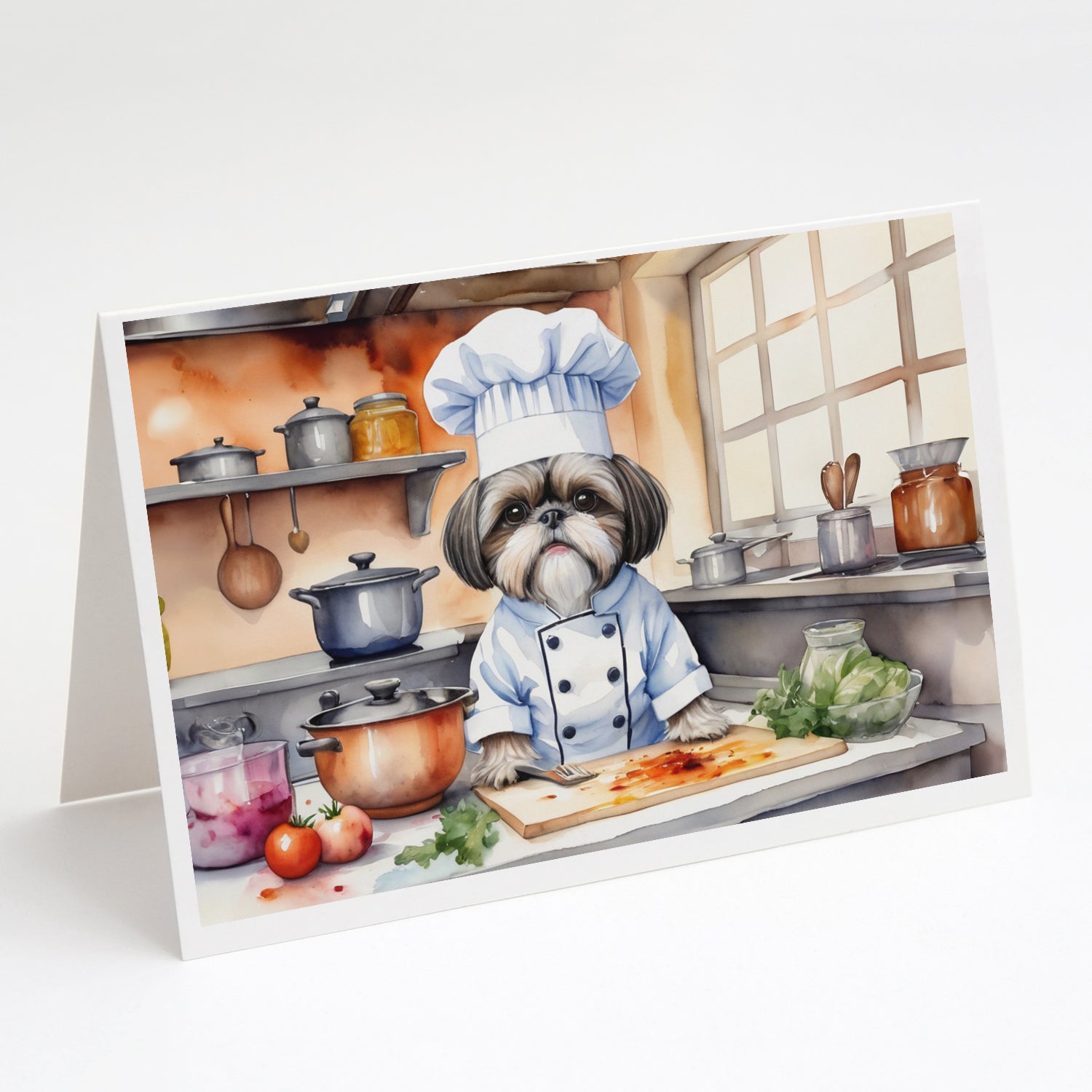 Shih Tzu The Chef Greeting Cards Pack of 8 Blank Cards with Envelopes Whimsical A7 Size 5x7